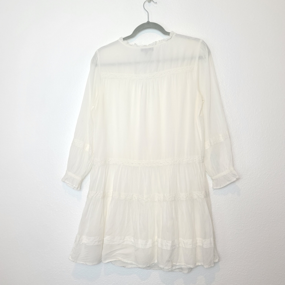 PAIGE Jaslene Long Sleeve Tassels Tiered Mini Dress In White Size Small - Picture 11 of 14